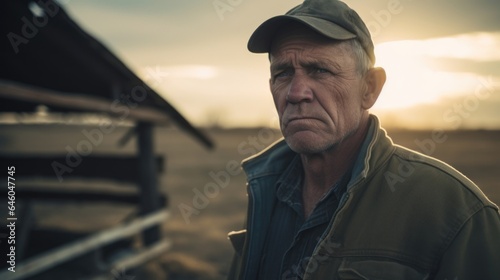 In heartland of America, middleaged Caucasian farmer tills land. vision of determination, he manages panic disorder with selective serotonin reuptake inhibitors, turning psychological battleground photo