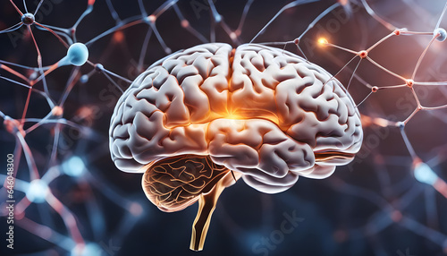 Cross section of the human brain, showcasing different regions and their functions, surrounded by neural connections ai generated
