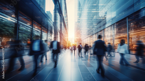 Business center concept  Cinematic color tone  business people crowd walking at corporate office in city downtown  Abstract motion blur image  blurred background  Generative AI