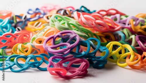 A vibrant collection of rubber bands in various colors and shapes generated by AI