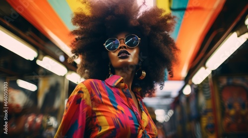 Retro fashion enthusiast people in a 90s and 2000s inspired style. Confident Fashion girl from 90s wears sunglasses