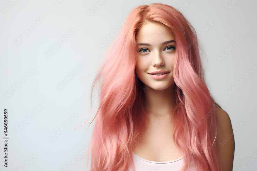 Naklejka premium Beautiful young pink hair woman portrait