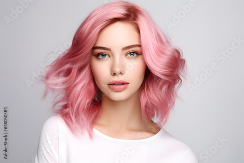 Beautiful young pink hair woman portrait