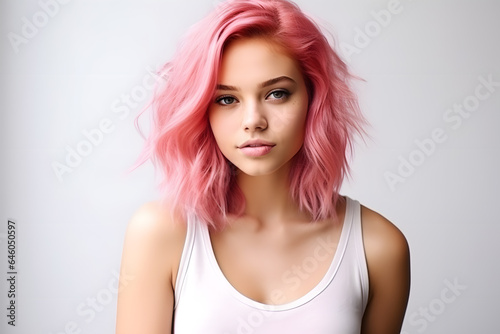 Beautiful young pink hair woman portrait