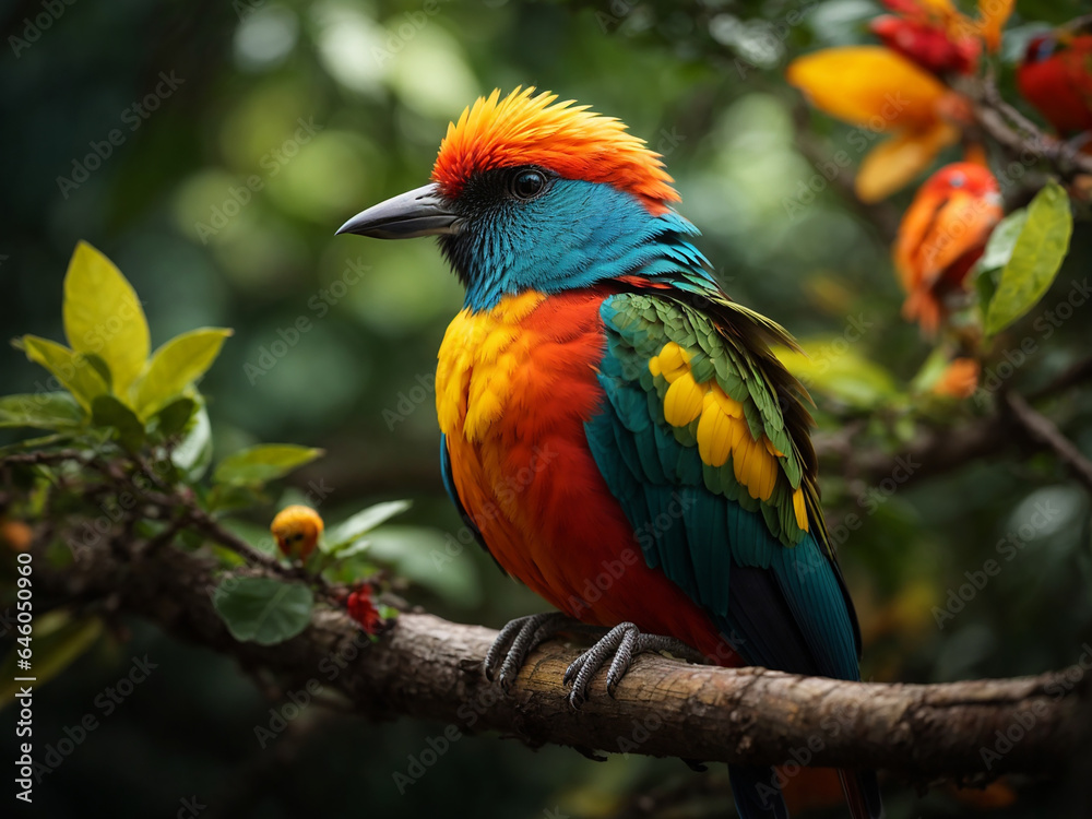 	
A bird sitting on a tree branch 