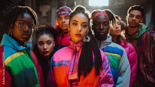 Group of Retro fashion enthusiasts people in a 90s and 2000s inspired style. Retro fashion trend