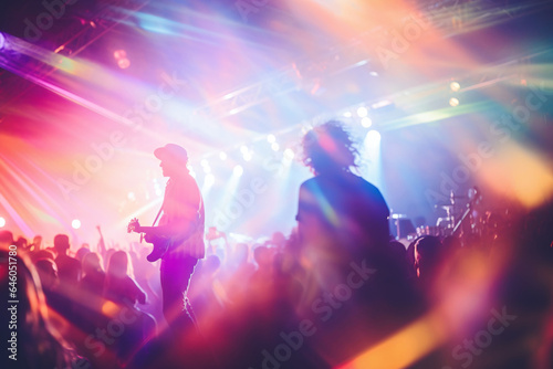 people dancing in the nightclub at a music concert gig or festival, light rays, high energy