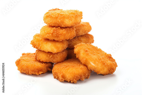 chicken nuggets stacked on a white background, nuggets food photography fast food