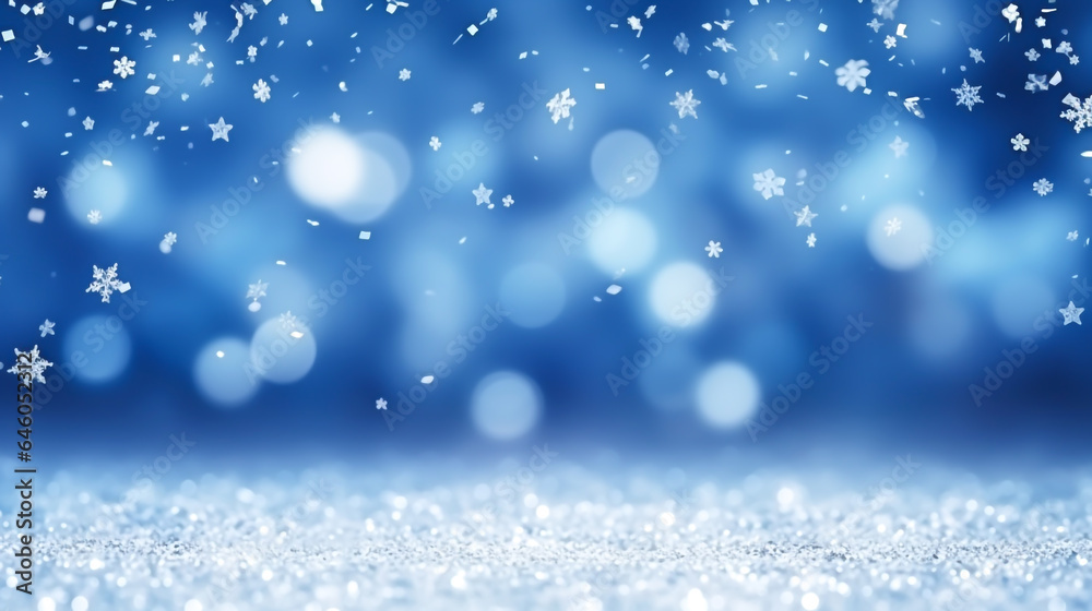 Shiny blue christmas bokeh light background with snowflake, defocus luxury romantic light decoration, abstract blurred glitter xmas holiday card invitation design with copy space ai generate Shiny blue christmas bokeh light background with snowflake, defocus luxury romantic light decoration, abstract blurred glitter xmas holiday card invitation design with copy space ai generate