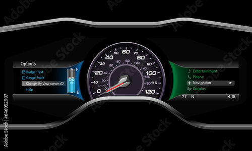 Car dashboard speed meter technology design modern futuristic on black background vector