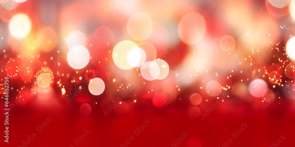 Shiny red bokeh christmas light background, defocus luxury romantic light decoration, abstract blurred glitter xmas holiday card invitation design with copy space ai generate