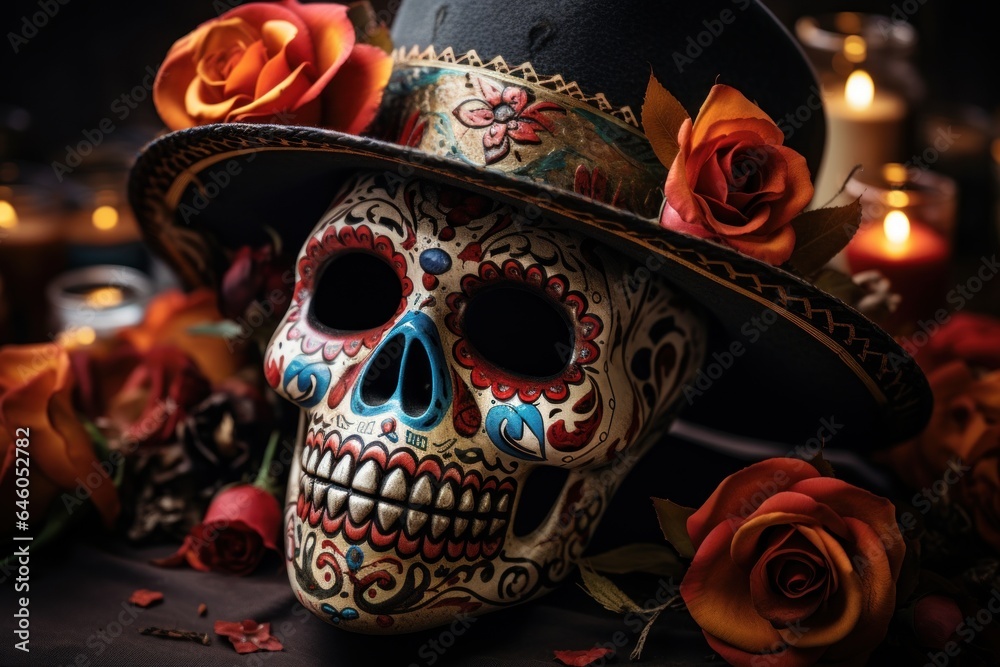 Day of dead, mexican folk holiday skull symbol with decoration