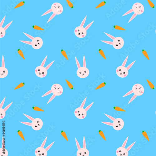 Rabbit and carrot seamless pattern.Cute bunny repeat pattern.Easter background.Vector graphic illustration wallpaper.