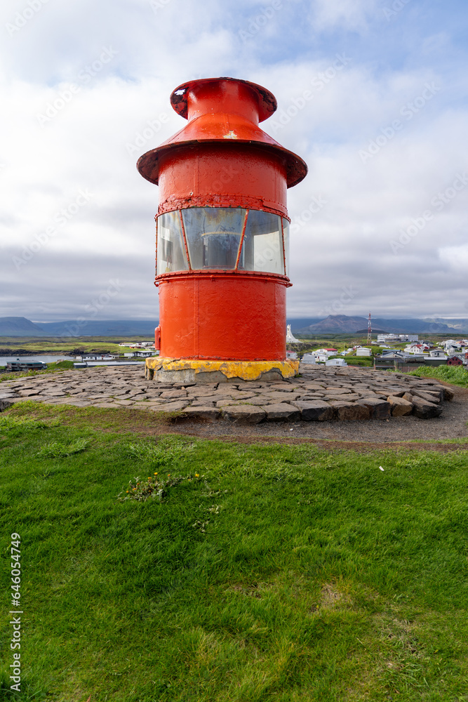 Sugandisey Island Lighthouse in Stykkisholmur Iceland on the Snaefellsnes peninsula