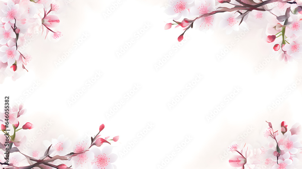 Background decorated with cherry blossoms in the corner, Generative AI Background decorated with cherry blossoms in the corner, Generative AI