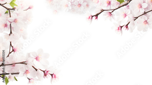 Background decorated with white cherry blossom trees, Generative AI © Crowcat