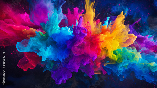 Holi color paint splatter powder festival explosion burst powder wide background, wallpaper 16:9.