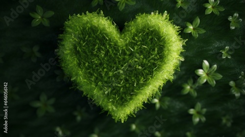a heart made of grass leaves, showing green energey concept