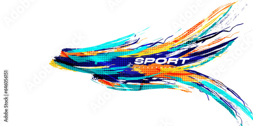 Abstract and Colorful Brush Background with Halftone Effect. Sport Banner. Brush Stroke Illustration. Scratch and Texture Elements For Design