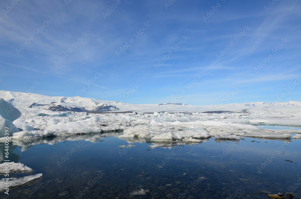 Blue Skies Over an Icey Landscape in Iceland