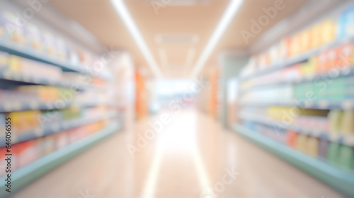 abstract blurred supermarket isle background  blur shopping shelves product display  defocus commercial business warehouse background Ai generated