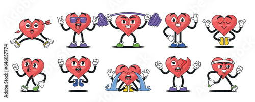 Whimsical Set Of Cartoon Heart Characters, Each Uniquely Expressive And Adorable, Showcasing A Range Of Emotions