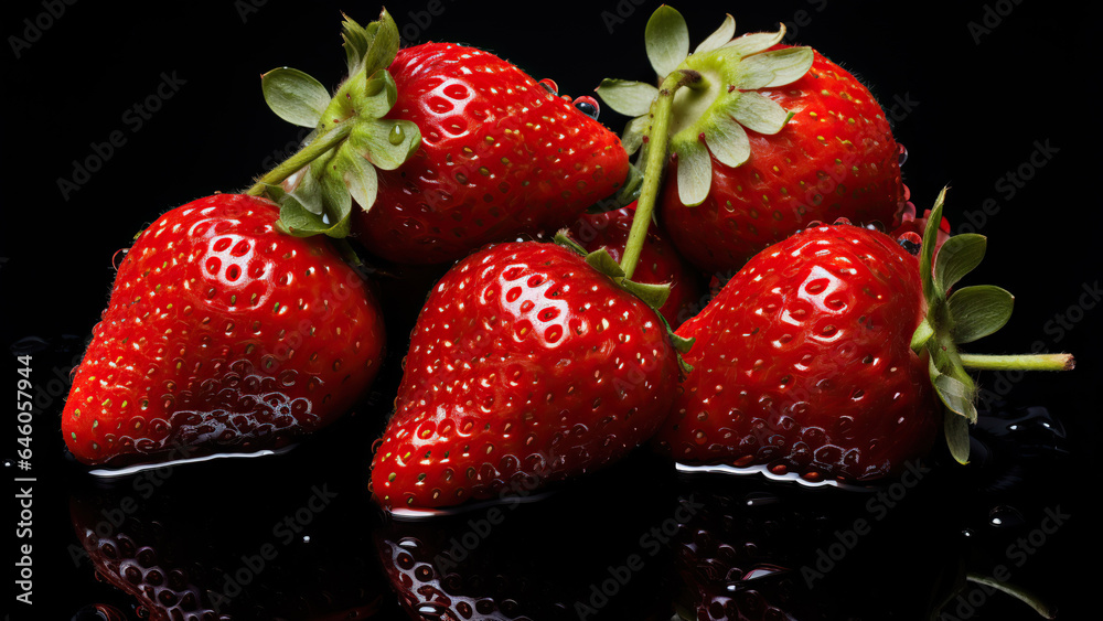 Delicious, bright strawberries on a black background