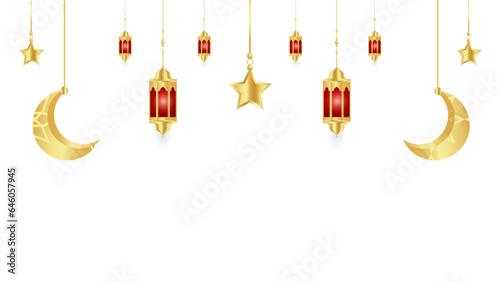 Ramadan kareem decoration with golden islamic lamp ornment or ramazan lamp 3d golden with star design