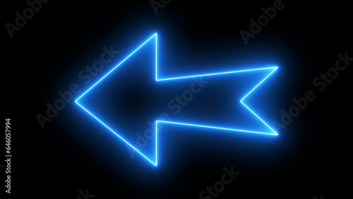 blue color arrow points to the left. Flashing neon icon to the. left neon arrow.