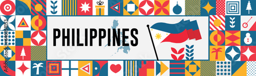 PHILIPPINES Map and raised fists. National day or Independence day design for PHILIPPINES celebration. Modern retro design with abstract icons. Vector illustration.