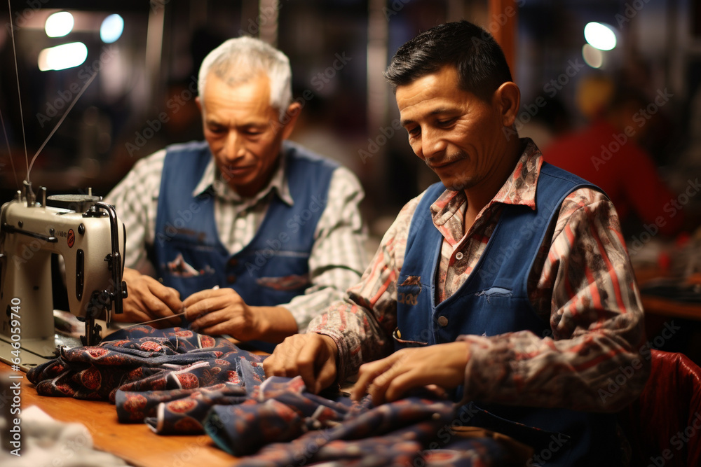 Obraz premium Asian senior men working in textile production in asia