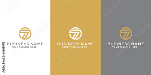 Number seven logo in circle. Flat vector design for banner, presentation, web page, card, labels or posters.