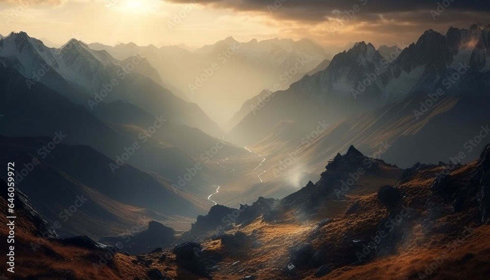 The beauty in nature at dawn mountain peak, sunrise, landscape generated by AI