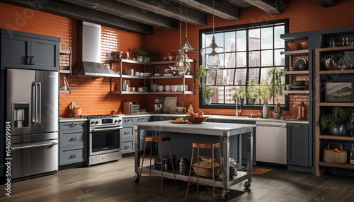 Luxury apartment with modern design, elegant decor, and spacious kitchen generated by AI