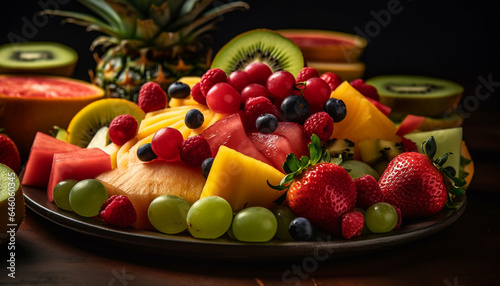 A colorful fruit salad with ripe kiwi  sweet berries  and refreshing watermelon generated by AI