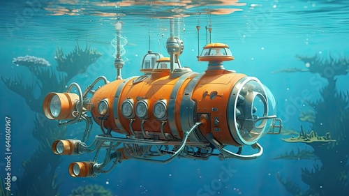 Submarine scuba diving in the aquarium under the ocean. © Virtual Art Studio