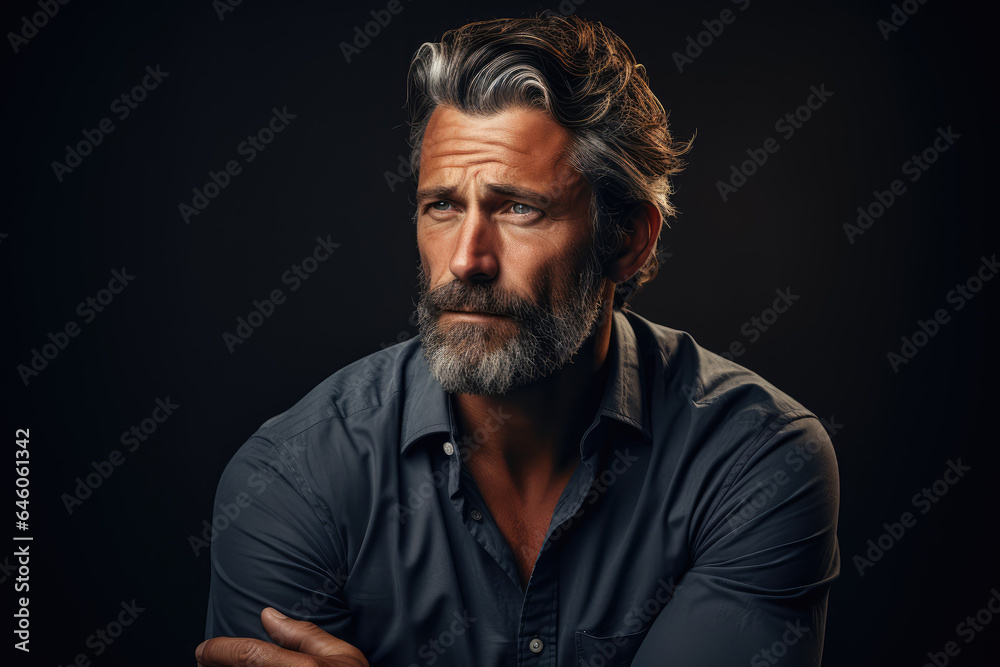Man with arms crossed, looking serious against a solid color background - Authority and Assurance - AI Generated