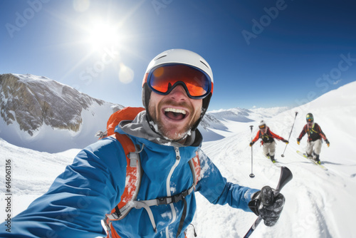 Happy smiling skier on the mountain 