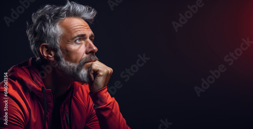 Man in deep thought against a solid color background - Contemplation and Introspection - AI Generated