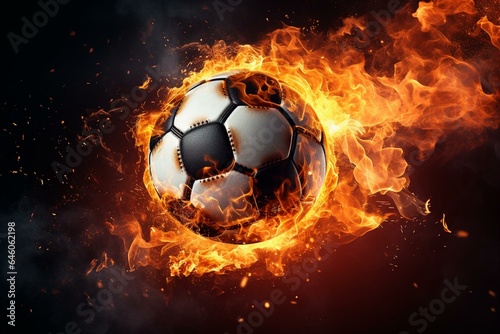 Flaming soccer ball  sports betting. Generative AI