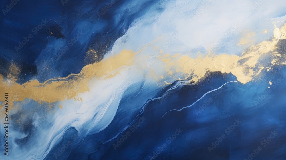 Abstract dark blue and gold painting on canvas background, Generative AI Abstract dark blue and gold painting on canvas background, Generative AI