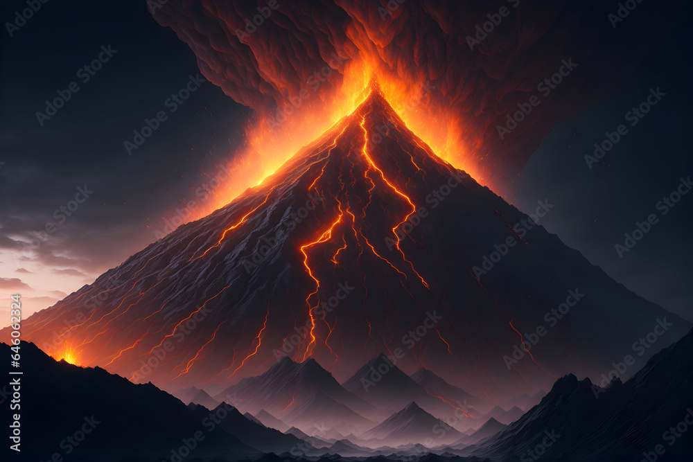 Inferno Unleashed: Cinematic Dynamism of a Spewing Volcano
