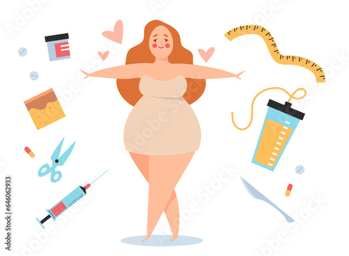 Plastic cosmetic surgery aesthetic body positive concept. Vector graphic design illustration	
