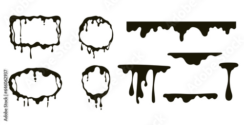 Drip paint oil melt ink frame splash drop isolated concept. Vector graphic design illustration

