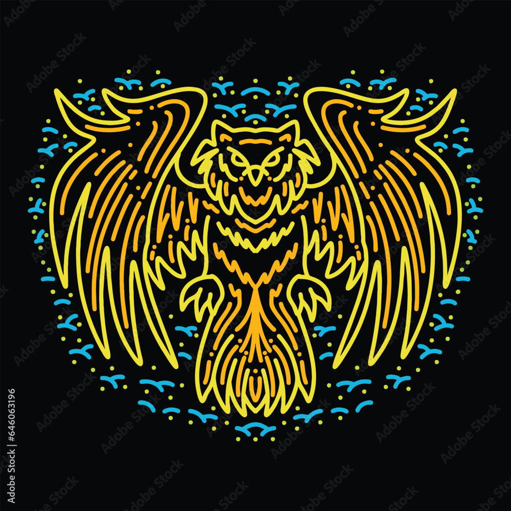 Colorful Monoline Bird Owl Vector Graphic Design illustration Emblem Symbol and Icon