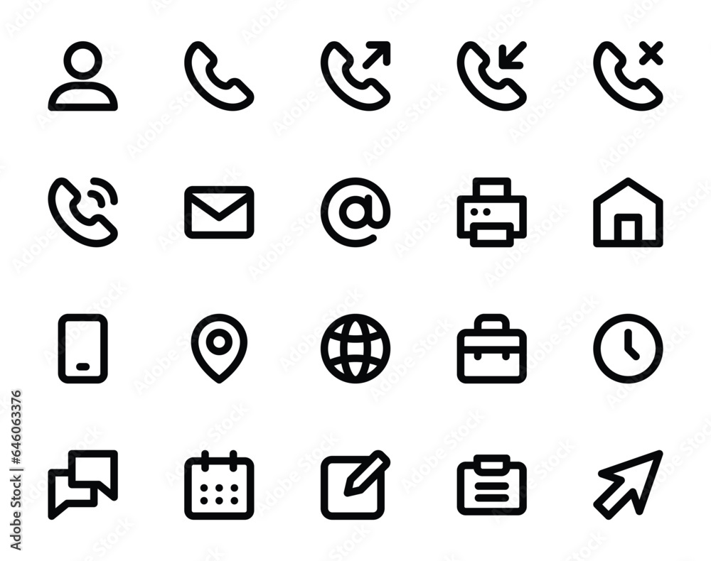 Bold line icons set for Contact. Bold line icons set for Contact.