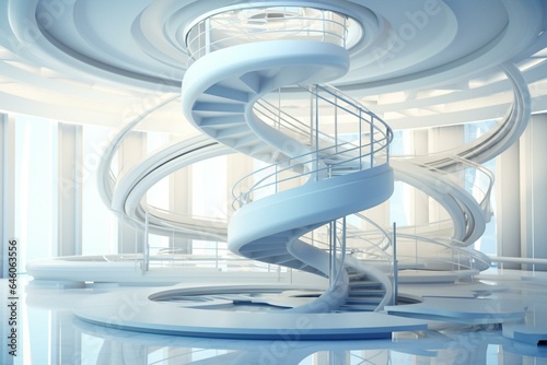 Abstract spiral stairs in a futuristic design. Generative AI photo