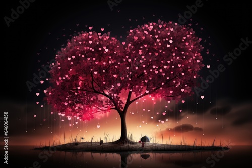 valentine day in the night tree with a heart shaped crown Happy Valentine s Day banner
