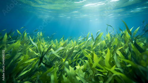 Underwater view of a group of seabed with green seagrass. High quality photo © Prasanth