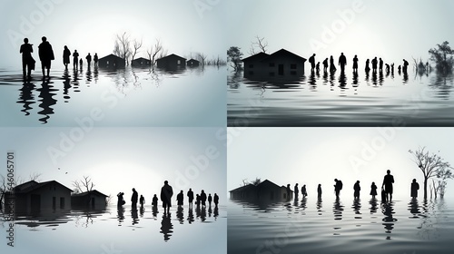 Icon Set Menschen erleben eine Überschwemmung photo